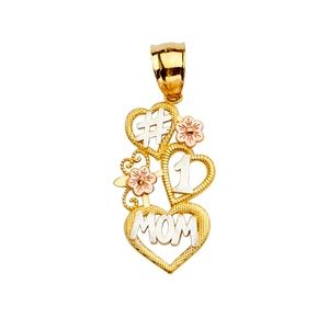14K Tri Color Gold  #1 Mom Pendant